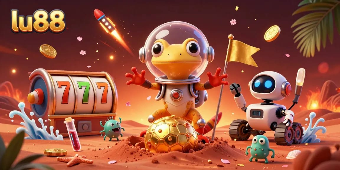 Experience thrilling slots and jackpot action with lu88 in a vibrant alien casino scene.
