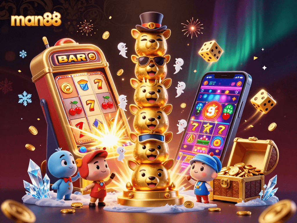 Engage in thrilling gameplay with man88 as golden totem pole characters reveal excitement in an interactive 3D casino