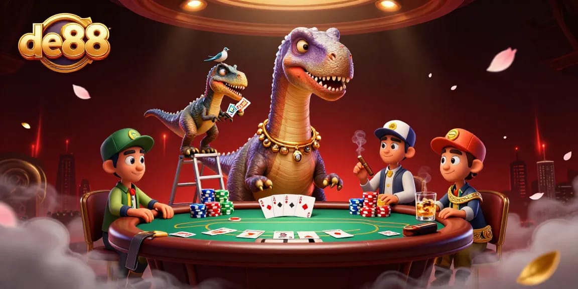Experience thrilling gameplay at de88 with a giant brontosaurus and dynamic poker action.