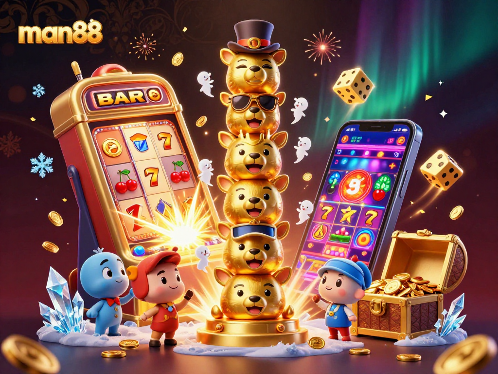 Engage in thrilling gameplay with man88 as golden totem pole characters reveal excitement in an interactive 3D casino