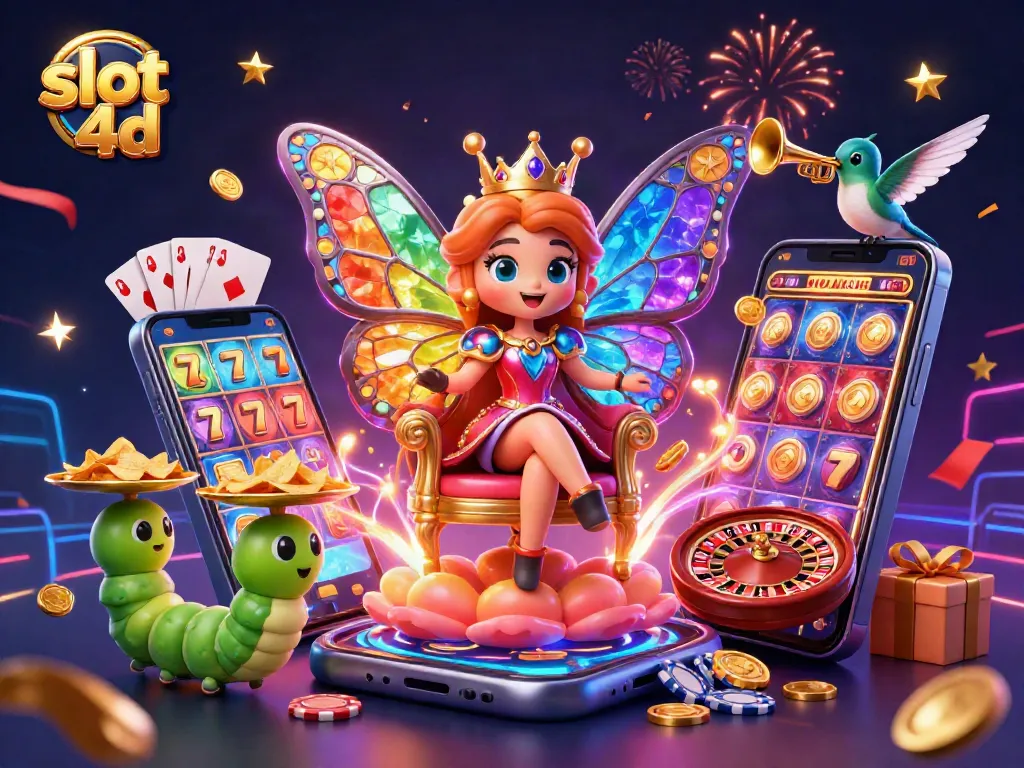 Menangkan slot 4d dengan ilustrasi kerajaan kasino, ratu kupu-kupu, dan elemen pengganda keberuntungan.