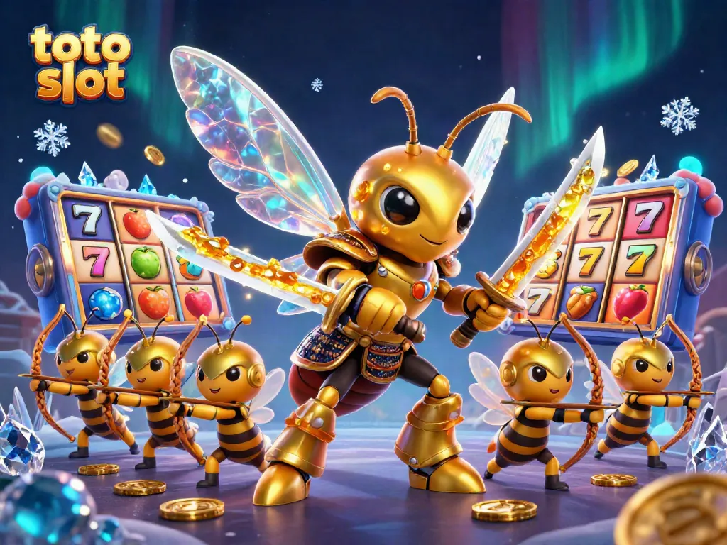 Experience the thrill of toto slot with a heroic golden hornet and captivating slot reel action.
