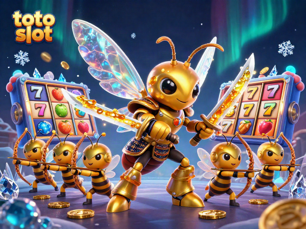 Experience the thrill of toto slot with a heroic golden hornet and captivating slot reel action.