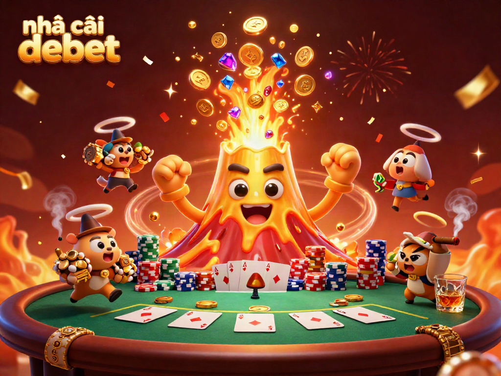 Engage with the vibrant scene showcasing nhà cái debet, where golden treasures and thrilling gambling elements create a captivating casino atmosphere.