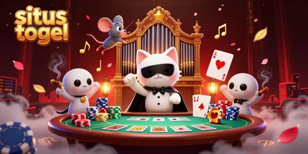 Engage in situs togel action with the phantom cat and mouse performing amidst vibrant casino elements.