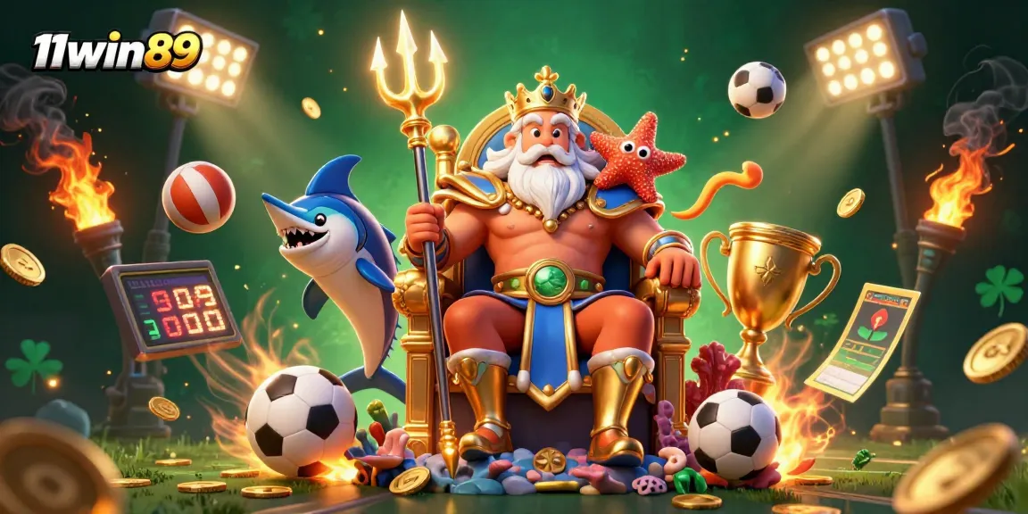 Experience the thrill of 11win89 with Neptune and dynamic sports elements in this vibrant casino scene.