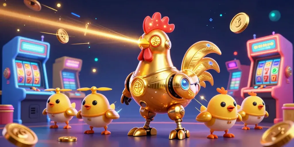 Engage in thrilling moments at Man 88 with a golden rooster robot and vibrant game elements.
