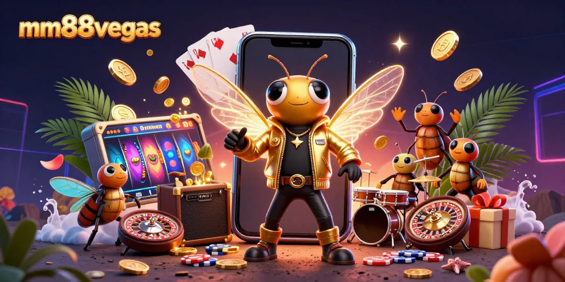 Experience thrilling gameplay at mm88vegas with a vibrant casino-themed illustration featuring exciting slot games and characters.
