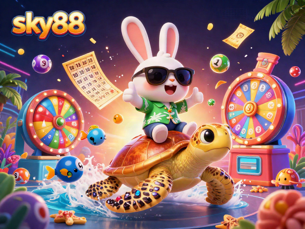 Join the fun with sky88's exciting gambling activities, featuring colorful lottery games and vibrant casino elements!