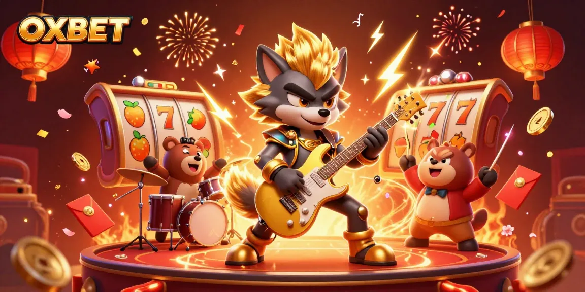 Experience the electrifying atmosphere of OXBET with a vibrant casino scene featuring characters animated in a lively performance.