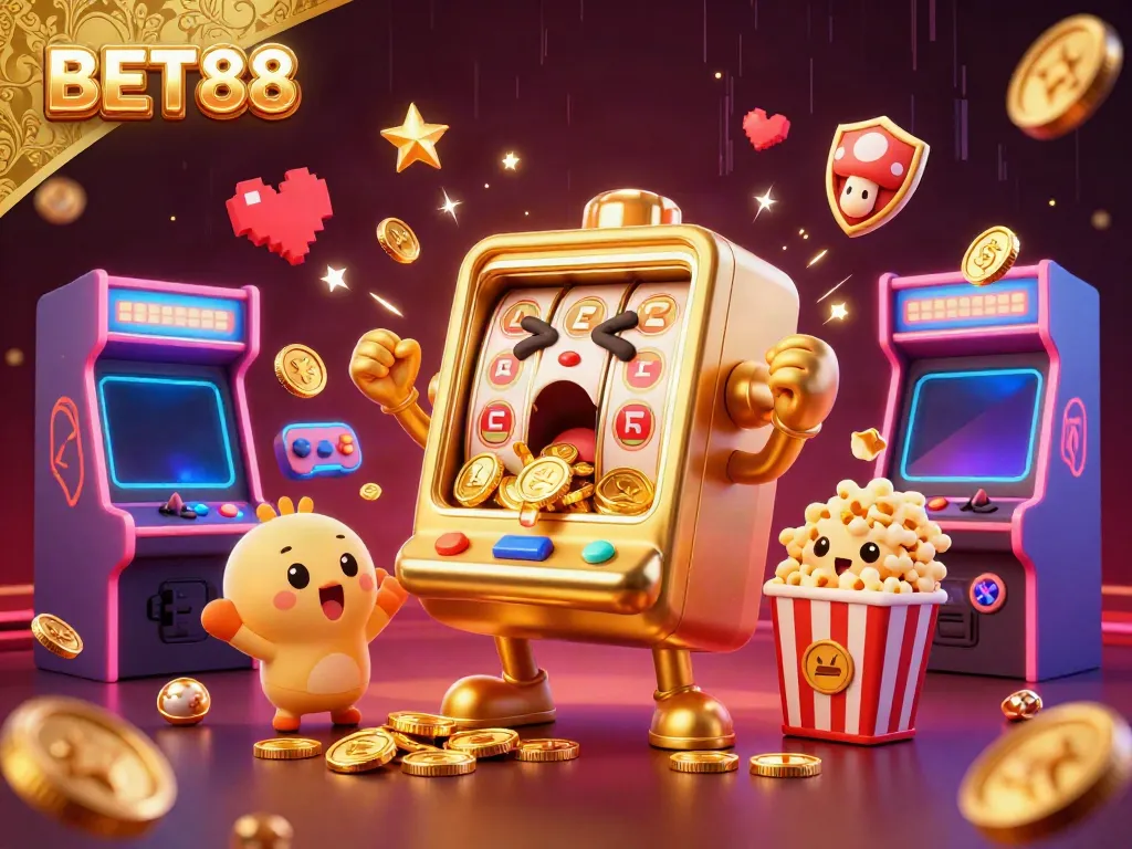 Experience the excitement of winning at BET88 with playful slot machines and vibrant gaming elements.