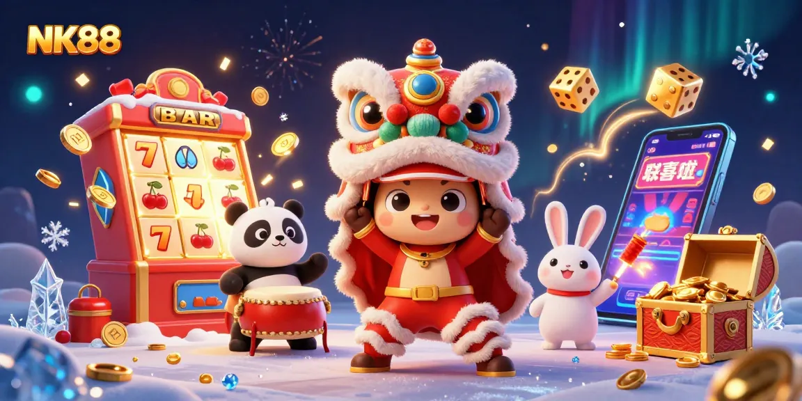 Spin jackpots with NK88's colorful characters in a vibrant casino scene.
