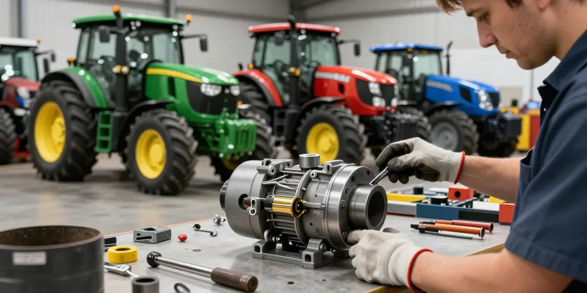 Pompy hydrauliczne do ciągników rolniczych John Deere, Massey Ferguson, Case, New Holland sprawdzane przez technika w warsztacie.