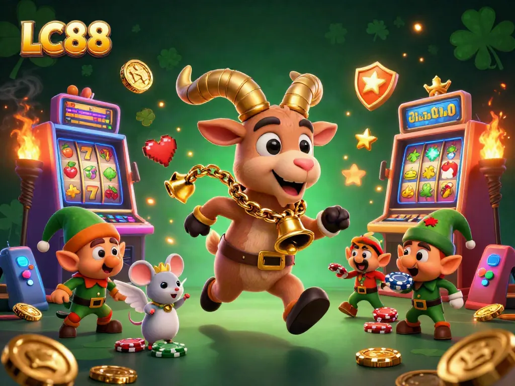 LC88's thrilling holiday-horror casino scene with Krampus goat, angel mouse, and mischievous gremlins.