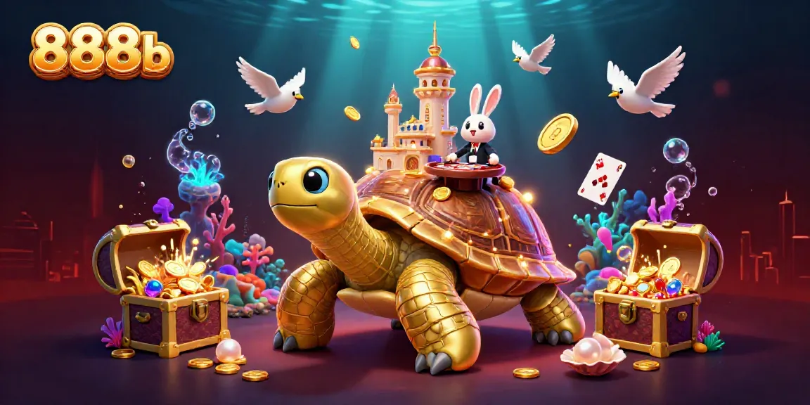 Experience excitement with 888b's golden tortoise casino, featuring a lively dealer scene.
