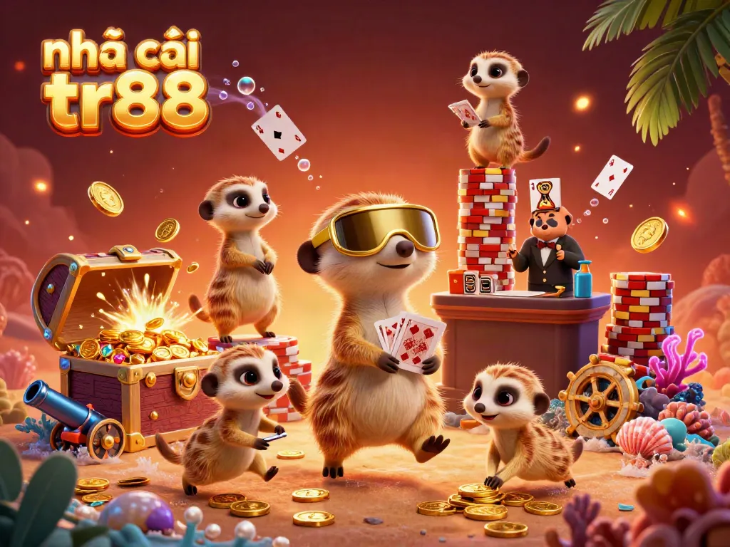 Engage in thrilling games at nhà cái tr88 with a lively meerkat casino scene filled with dynamic elements.