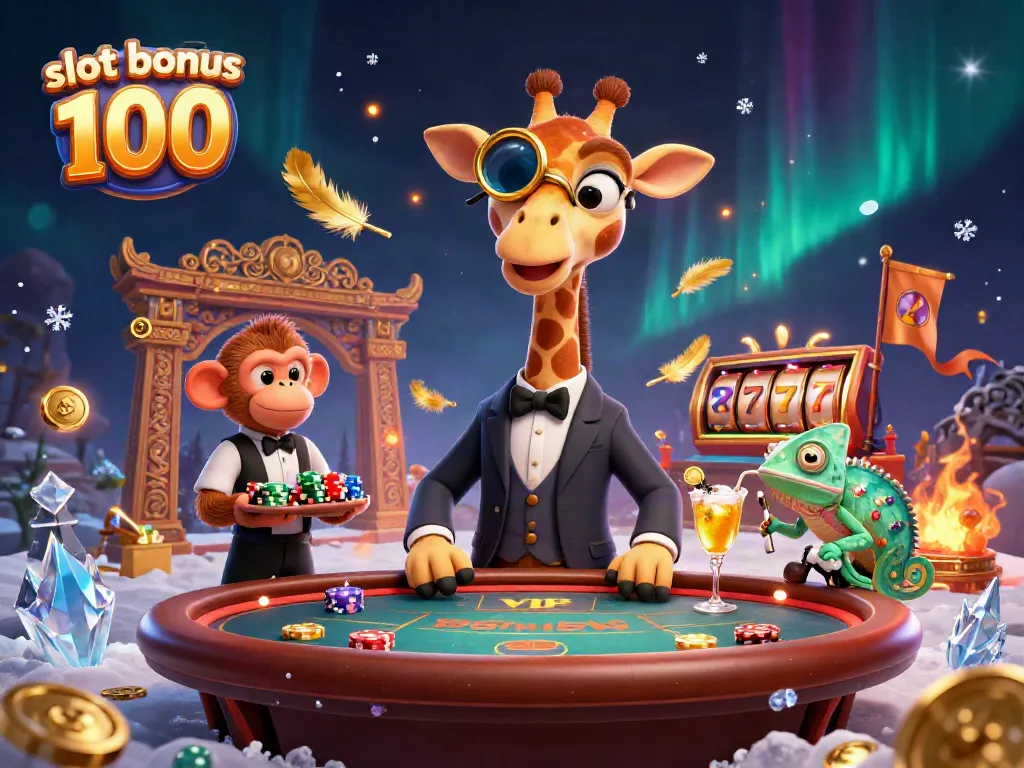 Experience thrilling excitement with slot bonus 100 in this vibrant 3D casino scene featuring engaging characters.