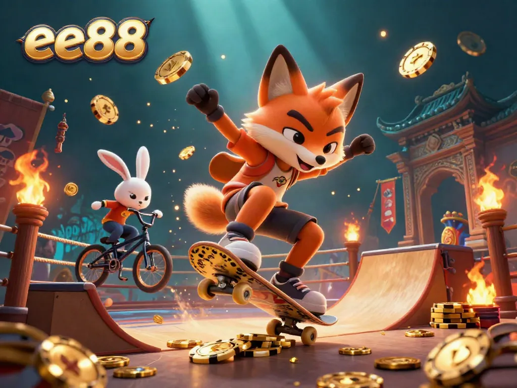 Experience thrilling adventures in ee88 with animated characters showcasing casino excitement and vibrant visuals.