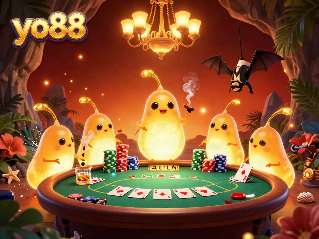 Experience vibrant gameplay at YO88 with glowworms illuminating a lively casino scene.