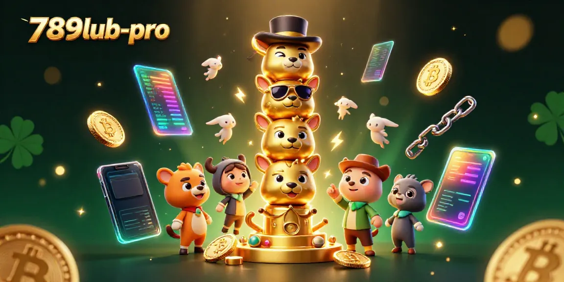 Engage with 789lub-pro in a dynamic 3D casino scene showcasing cryptocurrencies and lively animated characters.