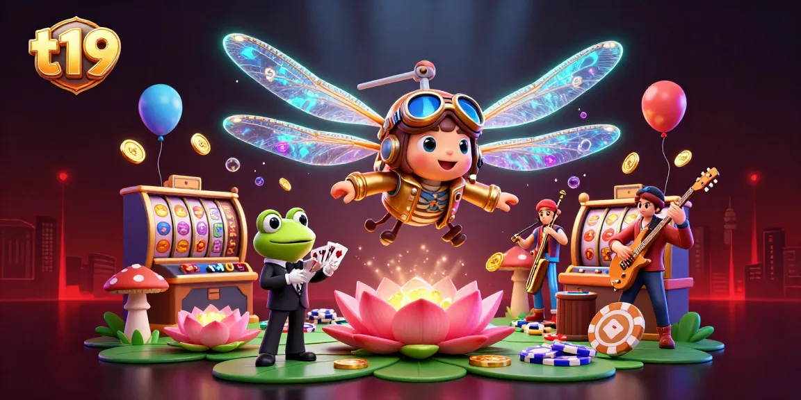 Experience excitement at t19 with a captivating 3D casino scene featuring dynamic characters and vibrant game elements.