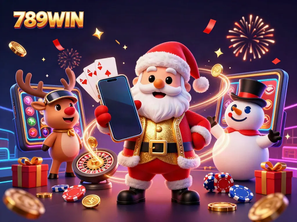 Experience exhilarating gaming action with 789WIN and festive characters in an enchanting casino atmosphere.