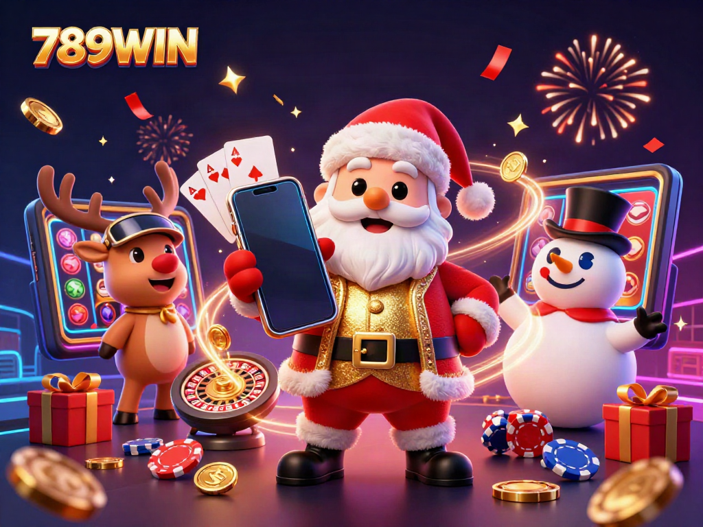 Experience exhilarating gaming action with 789WIN and festive characters in an enchanting casino atmosphere.