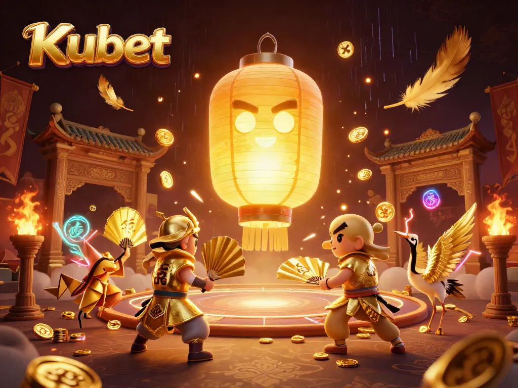 Kubet's dynamic casino illustration showcases a glowing spirit and vibrant game elements in action.