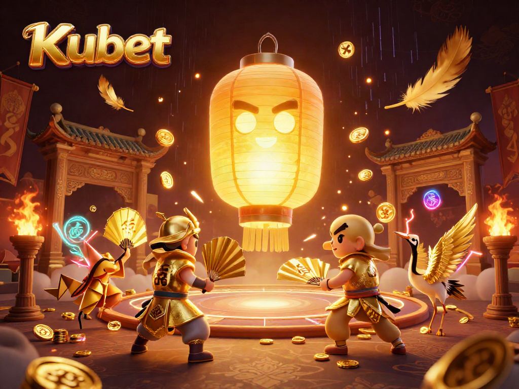 Kubet's dynamic casino illustration showcases a glowing spirit and vibrant game elements in action.