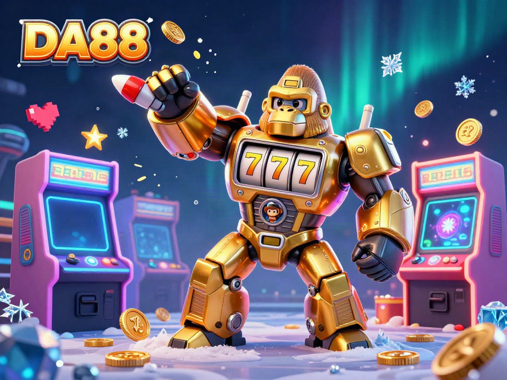 Experience thrilling gameplay at DA88 with a transformable gorilla mech amid vibrant casino elements.