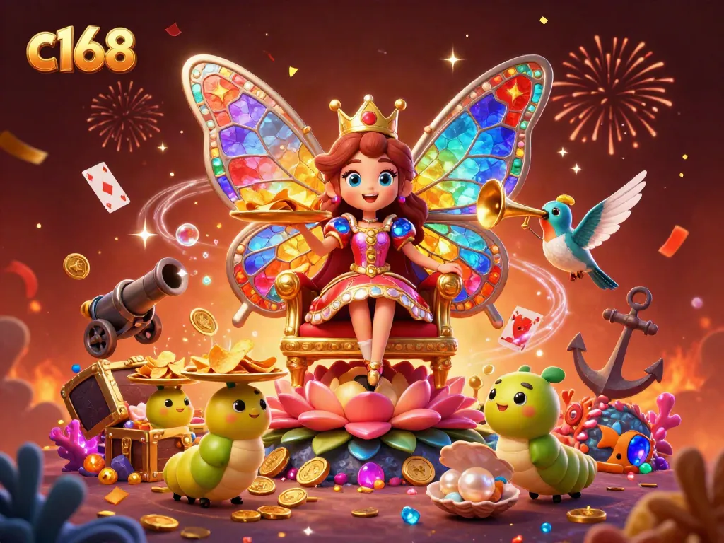 Experience vibrant gameplay with c168’s fantasy casino world featuring colorful characters and elements.
