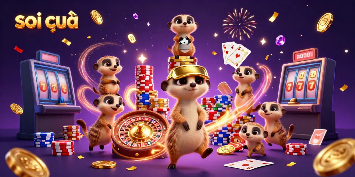 Engaging scene of meerkats in a dynamic casino, showcasing an exciting soi cầu experience with vibrant colors and elements.