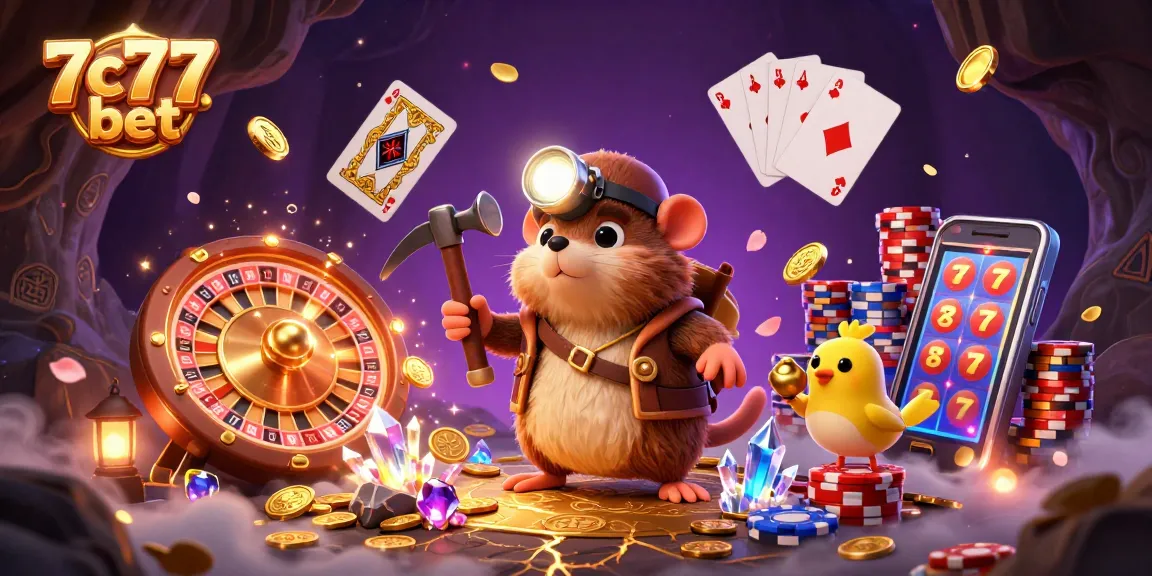 Engage in thrilling gameplay with 7c77 bet as the treasure hunter and canary enjoy their rich mining adventure.