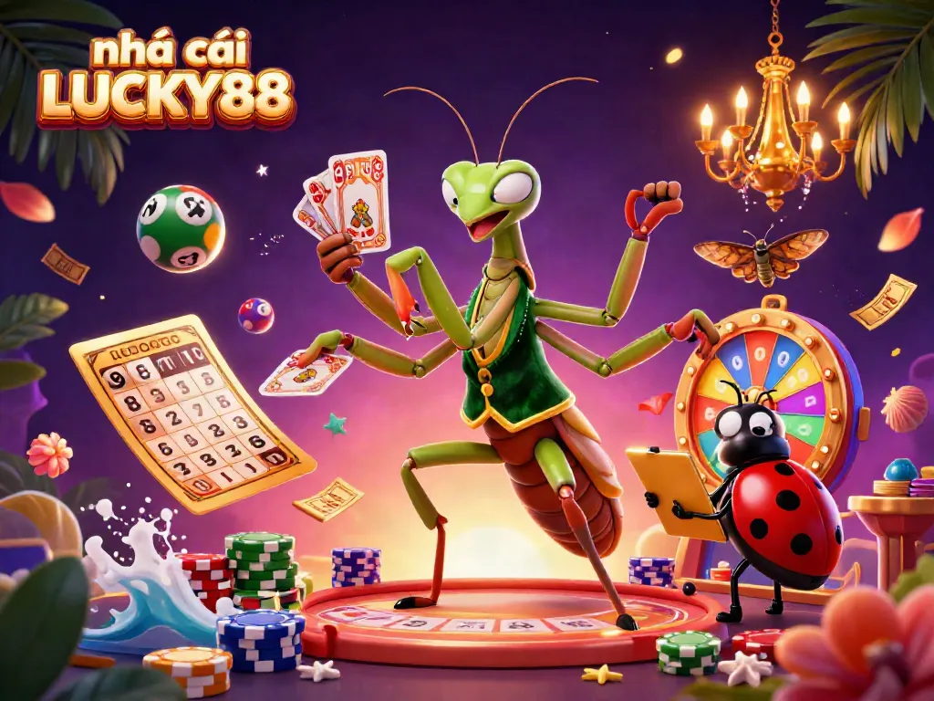 Experience the excitement of nhà cái LUCKY88 with vibrant casino elements and engaging characters.