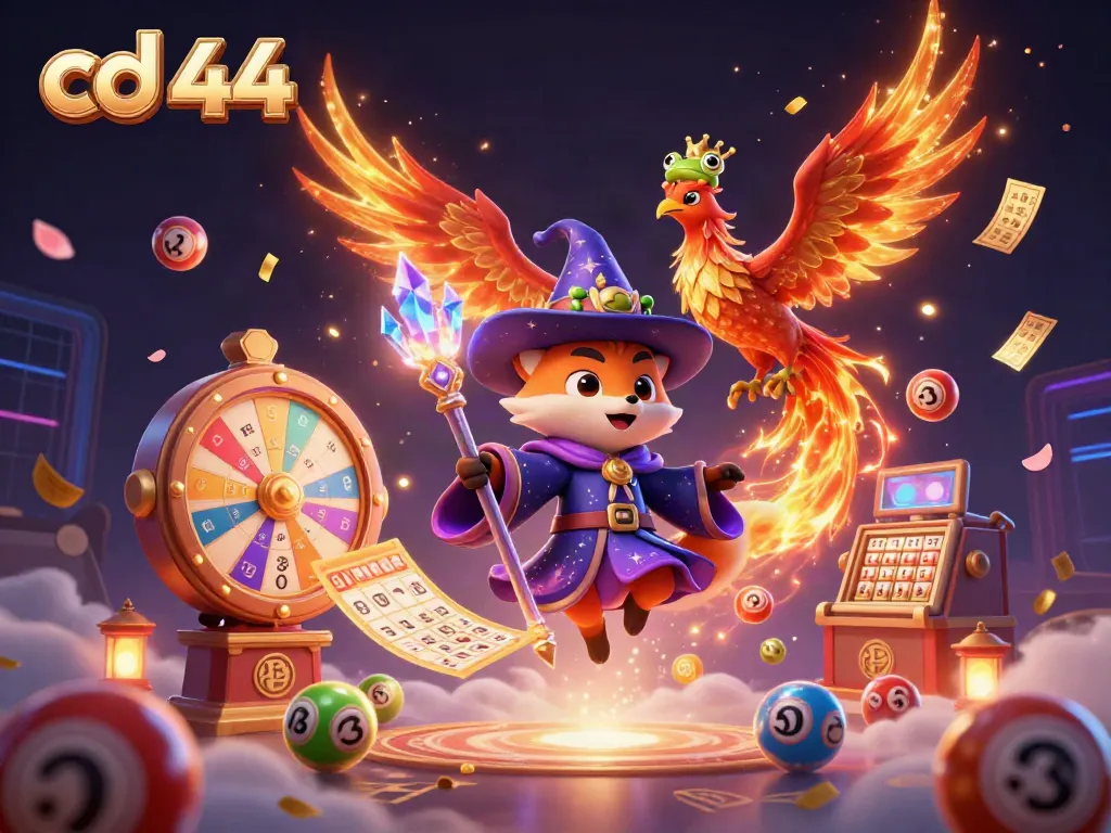Join the enchanting world of CD 44 with vibrant lottery balls and dynamic casino visuals