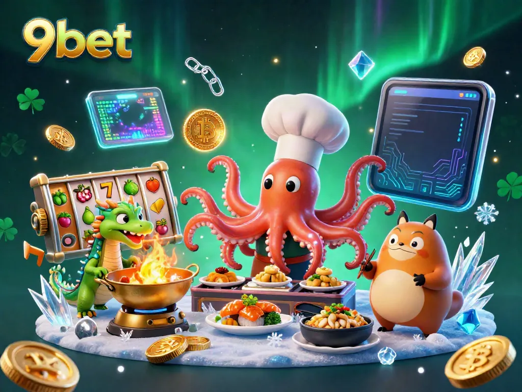 Experience exhilarating gameplay with 9bet at a vibrant 3D casino featuring an octopus chef and mystical dragon.