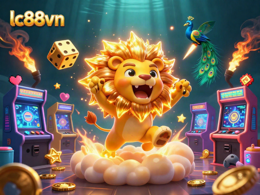 Experience thrilling gaming at lc88vn with a vibrant 3D casino illustration featuring dynamic characters.